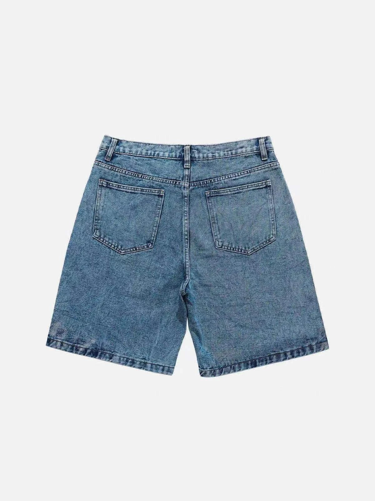 Loose Contrast Color Five-pointed Star Patch Denim Shorts in blue, featuring a relaxed, comfortable fit and unique star patch detailing