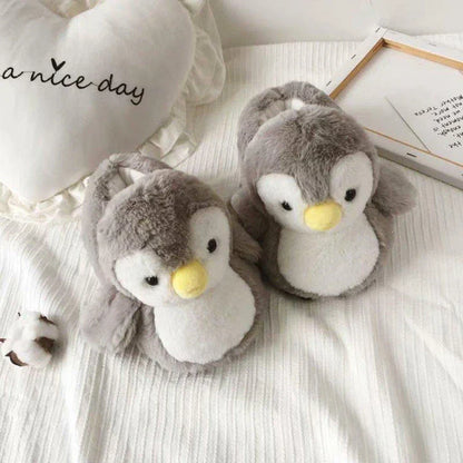 Trendy Penguin Plush Slippers with cozy plush material and non-slip soles for indoor comfort