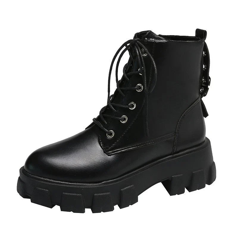 Stylish and warm artificial PU women's boots with rubber sole, front tie closure, and cotton lining for autumn and winter in New Zealand