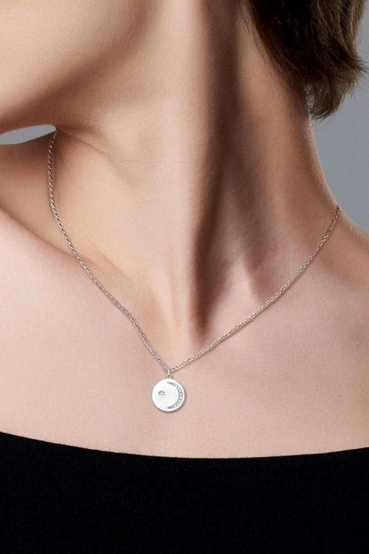 Moissanite Pendant Necklace with round center stone, 925 sterling silver, and 18k gold or platinum plating