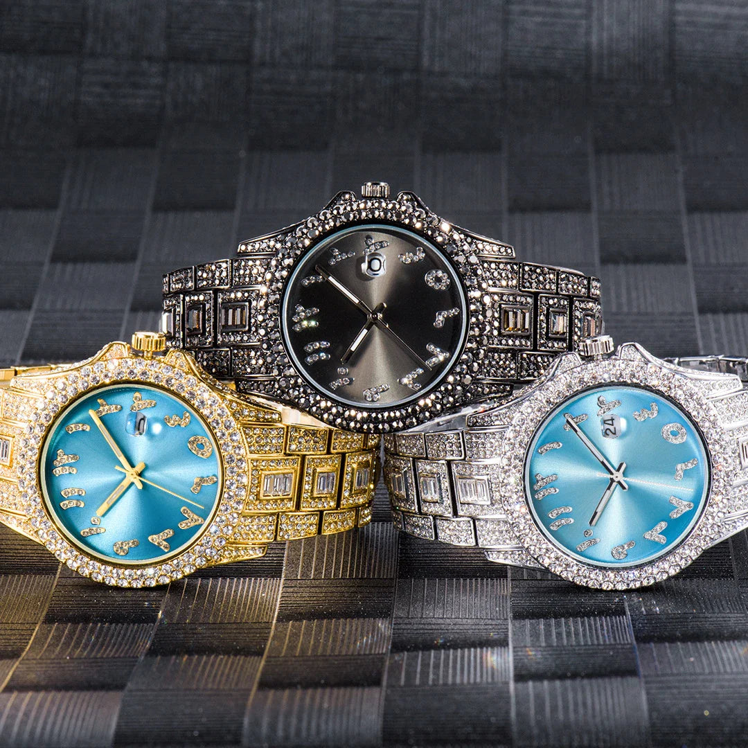 Elegant Kiwi-approved waterproof watch with diamond-encrusted dial and gold-plated strap
