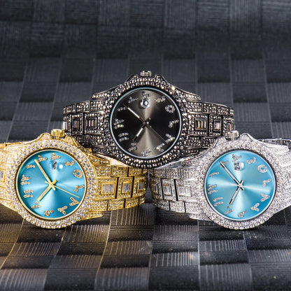 Elegant Kiwi-approved waterproof watch with diamond-encrusted dial and gold-plated strap
