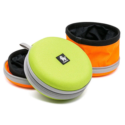 Collapsible dual dog bowl made from durable 900D oxford fabric with waterproof lining, perfect for outdoor adventures with your pet