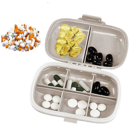 Compact and portable pill organiser with 8 compartments, perfect for Kiwi travellers to keep their daily vitamins and medications organised