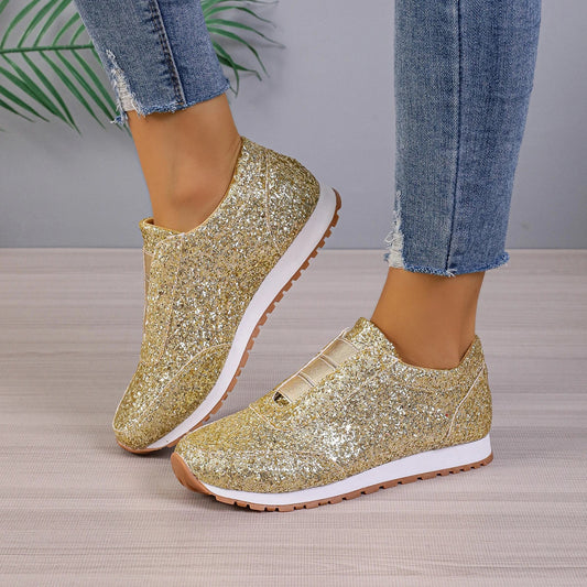 Sparkling sequined flats with round toe and rubber sole, perfect for casual wear and outdoor adventures in New Zealand