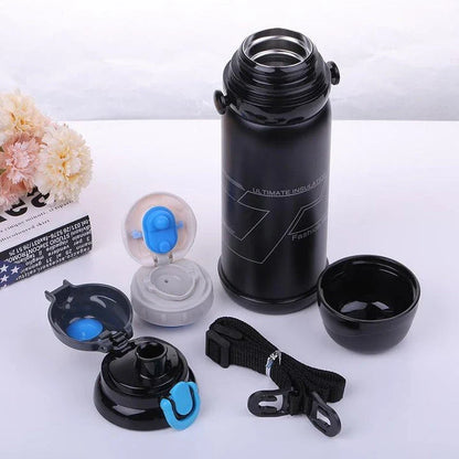 Stainless steel insulated drink bottle with flip-top lid, perfect for outdoor activities in New Zealand