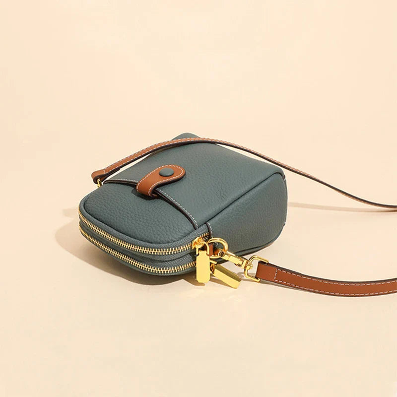 Lychee-patterned mobile phone crossbody bag made from premium New Zealand leather