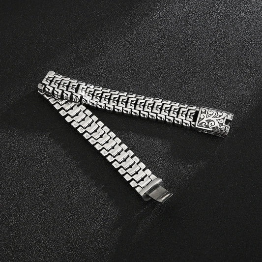 Titanium Steel Bracelet with Flower Design - Sleek and Stylish Accessory for New Zealand Men