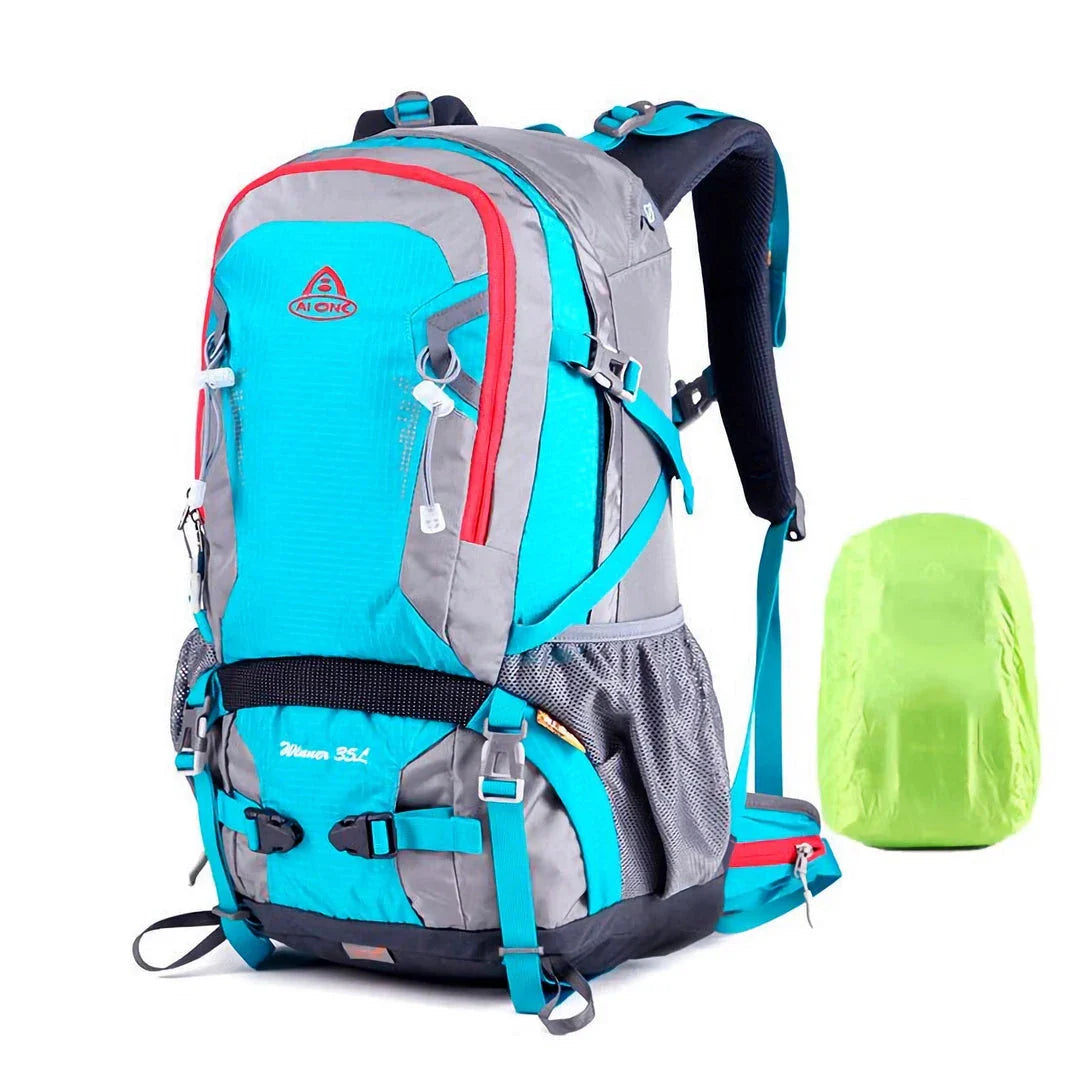 Durable outdoor backpack with waterproof construction, rain cover, and multiple compartments for organised adventuring