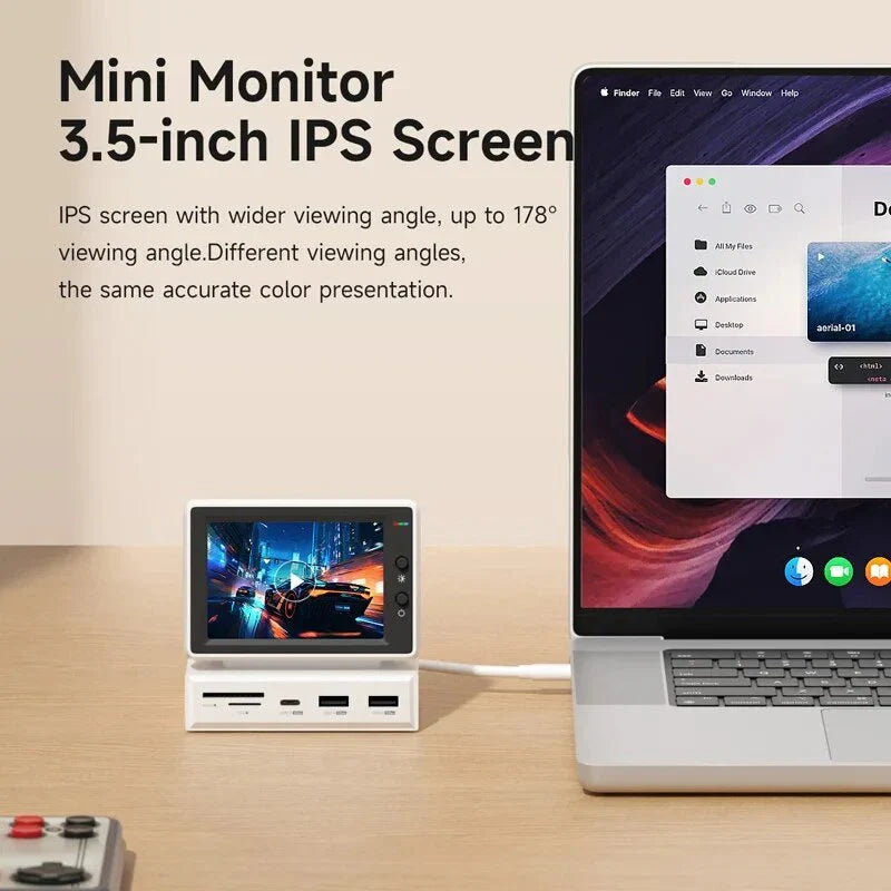 Compact 3.5-inch IPS display and USB-C hub for seamless connectivity and enhanced productivity