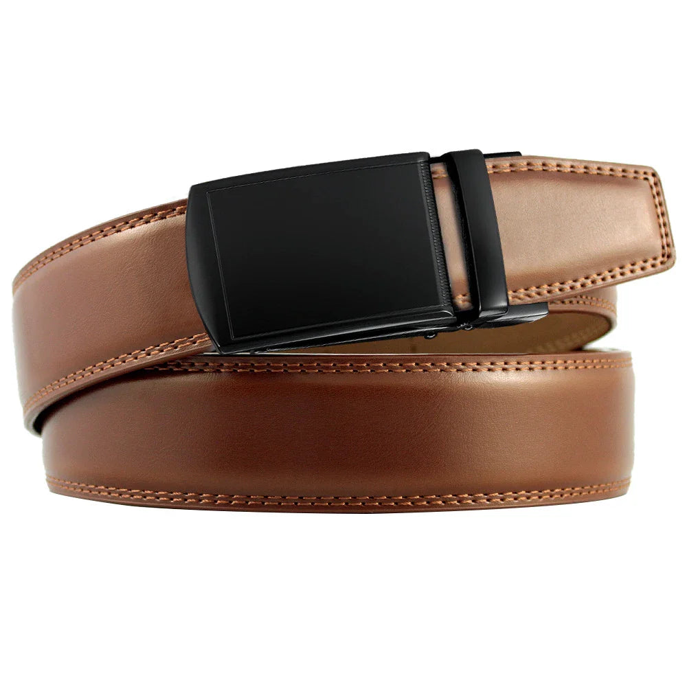 Reversible genuine leather dress belt with alloy buckle, available in black and brown finishes for versatile Kiwi business casual style