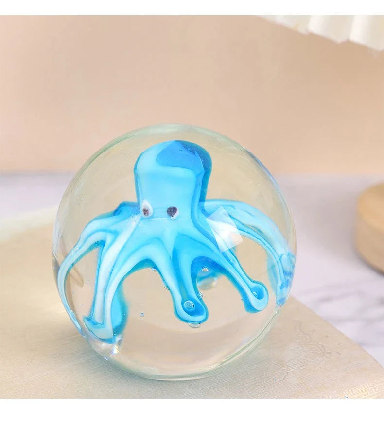 Handcrafted glass octopus windshield washer fluid ornament in ocean blue and tea brown colours, made in New Zealand