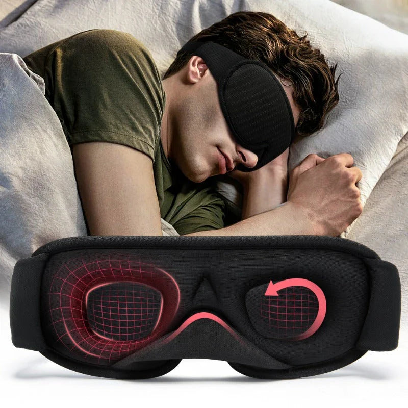 Soft, breathable 3D memory foam sleep mask in gray color providing total darkness and pressure relief for restful sleep