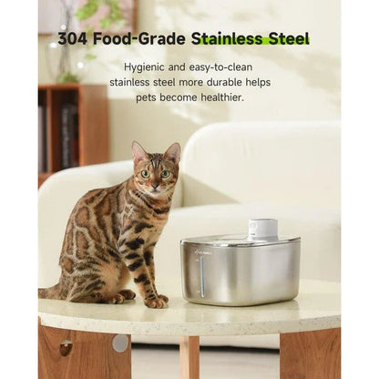 Wireless Stainless Steel Pet Water Fountain with Smart Sensor for Convenient Hydration