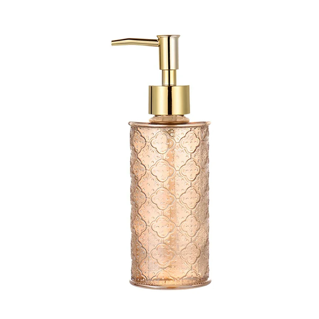 Elegant 280ml glass soap dispenser in pink and clear color options for bathroom and kitchen use