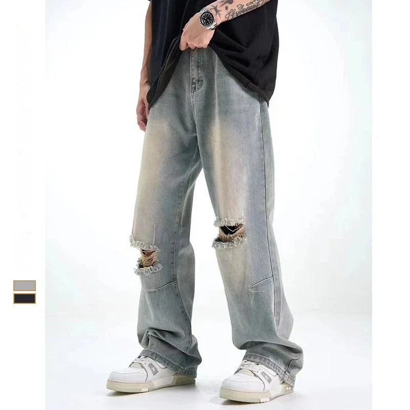 Versatile straight-leg slimming hiphop pants in light blue and black colors, available in sizes S to XXL