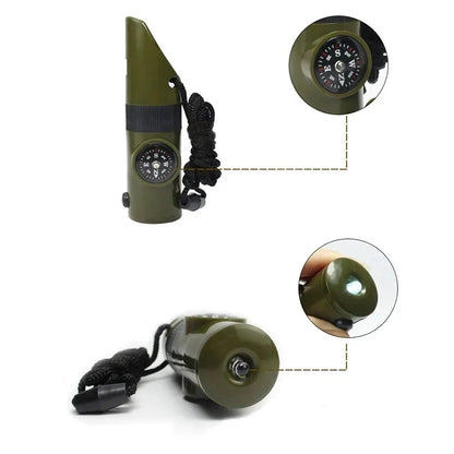 Versatile 7-in-1 emergency survival tool with compass, flashlight, and other essential features for Kiwi outdoor adventures