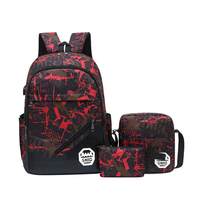 Flower-patterned nylon backpack with zipper opening and roomy interior, perfect for Kiwi students