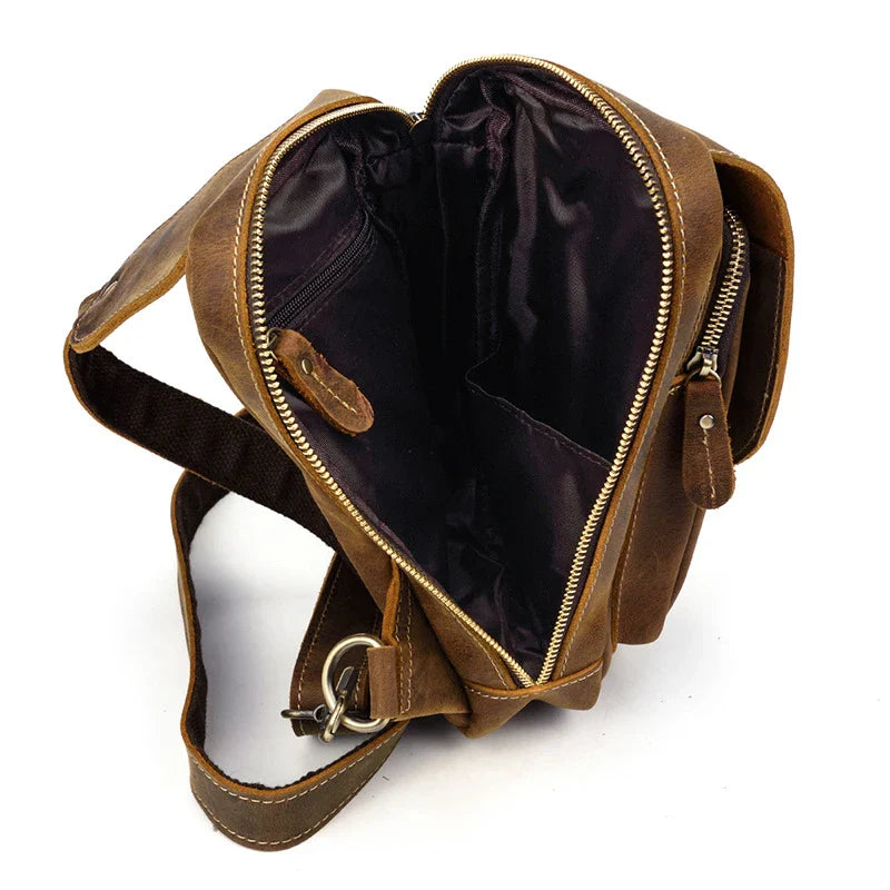 Premium leather chest bag with multiple pockets and adjustable strap, perfect for active Kiwi lifestyle