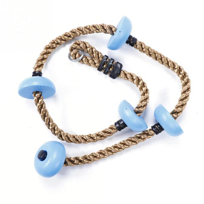 A kids outdoor climbing rope swing made from safe, durable materials in vibrant colors for active Kiwi children to enjoy