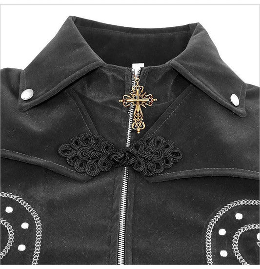 Men's Gothic Halloween Coat with Stand Collar - Stylish and Durable Polyester Blend Jacket in Black