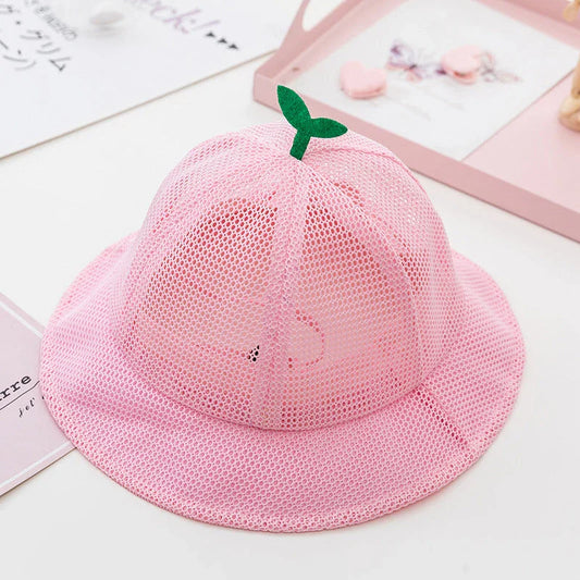 A breathable mesh bucket hat with a cute sprout design, perfect for keeping Kiwi kids cool and stylish during the summer.