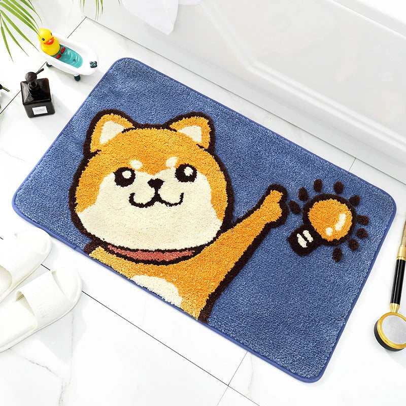 Charming cartoon-patterned non-slip bathroom mat with plush flocking surface and sturdy latex backing