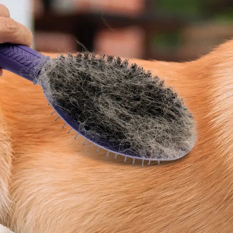 Double-Sided Dog & Cat Grooming Brush with Stainless Steel and Soft Bristles
