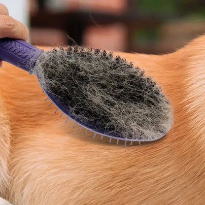 Double-Sided Dog & Cat Grooming Brush with Stainless Steel and Soft Bristles