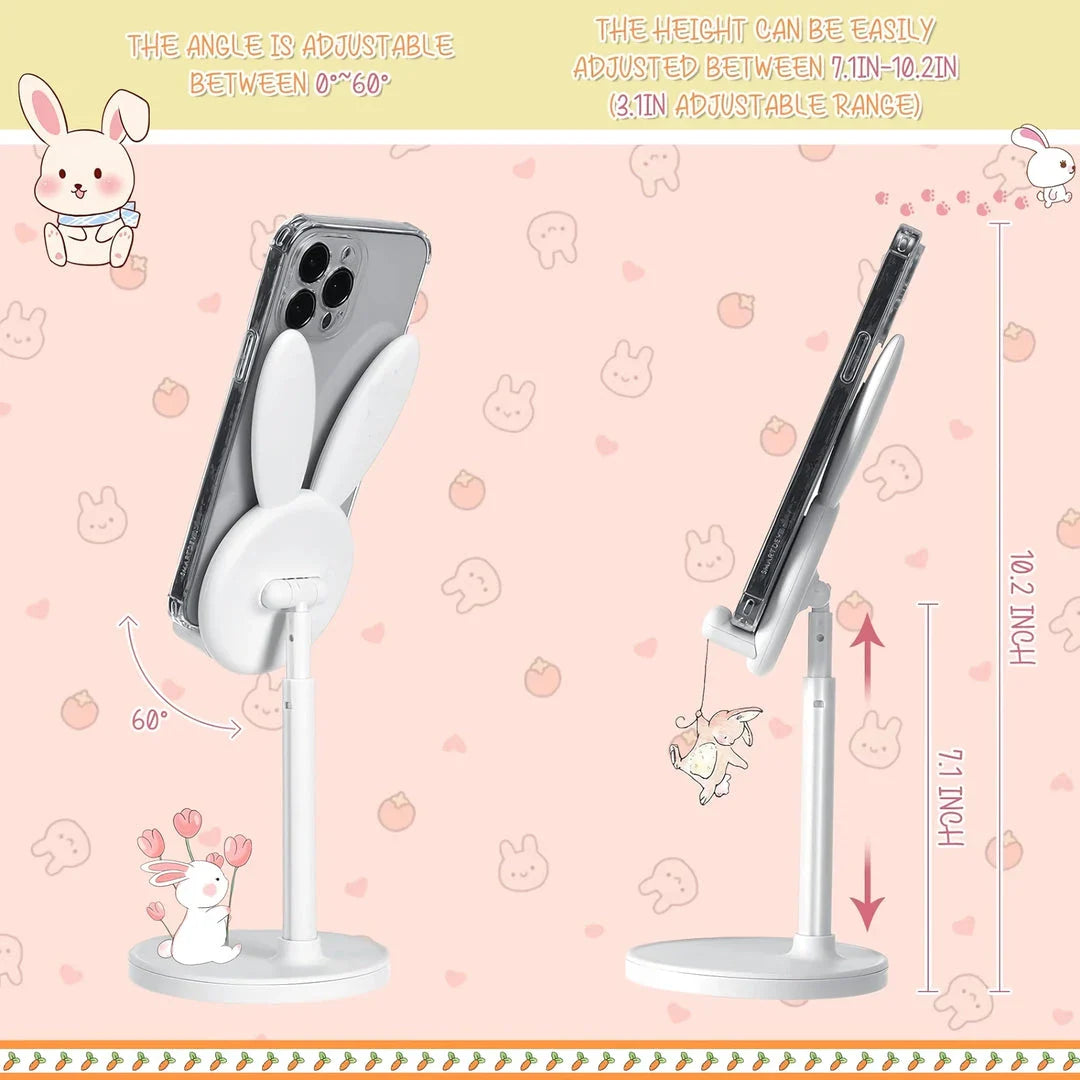 Adorable bunny-shaped mobile phone holder stand with adjustable, telescopic design for Kiwis