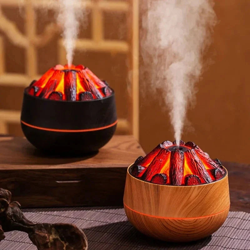 Flame Mountain USB Air Humidifier Diffuser with volcano-inspired design and 300ML capacity for continuous mist