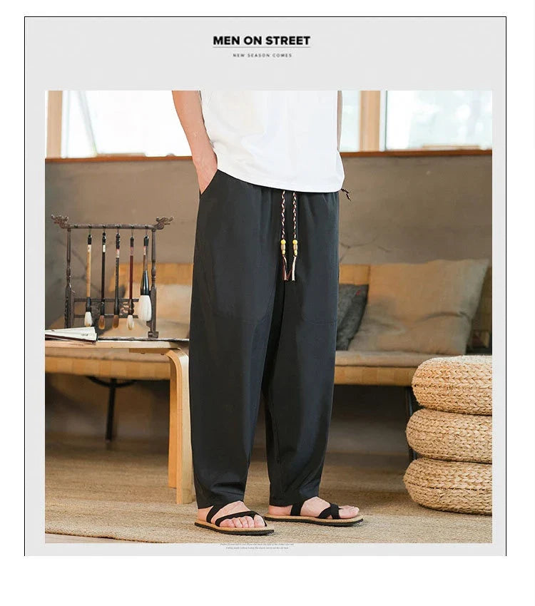 Stylish New Zealand men's casual pants made of innovative ice silk fabric with a tailored harem-inspired design