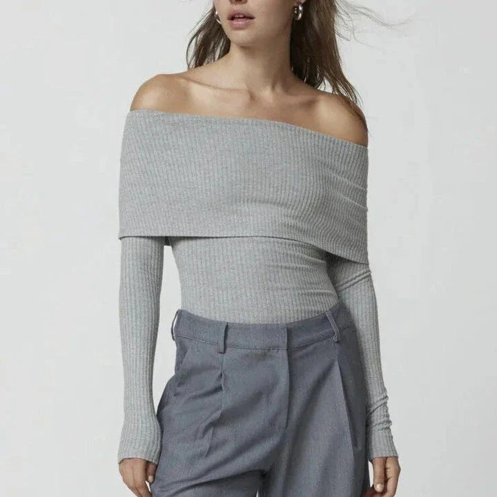 Elegant and comfortable merino wool knit sweater in a timeless design with an off-the-shoulder cut