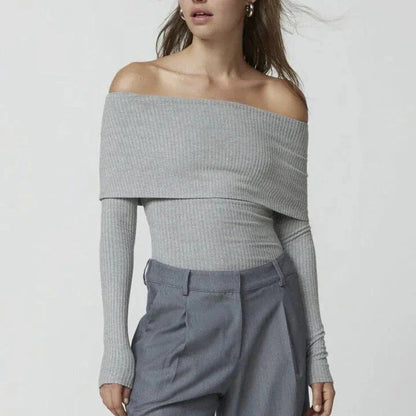 Elegant and comfortable merino wool knit sweater in a timeless design with an off-the-shoulder cut