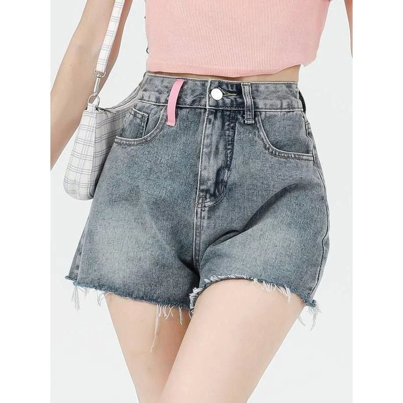 Casual High Waist Embroidery Denim Shorts for Kiwi women, featuring a premium cotton-polyester blend, flattering high-waist design, and subtle embroidered details