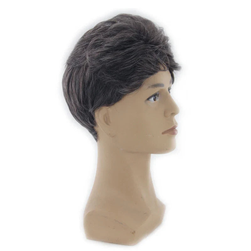 Stylish, short, and fluffy curly hair wig for Kiwi men, featuring adjustable fit and durable construction.