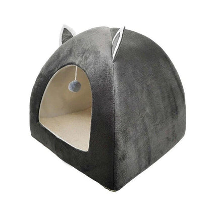 Cosy and foldable cat bed with interactive ball toy, available in a range of stylish colours to match your home decor