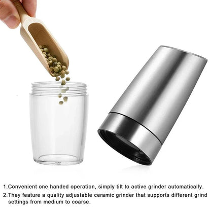 Eco-Friendly Electric Salt and Pepper Grinder with Gravity-Sensing Technology, Adjustable Grind, and LED Light