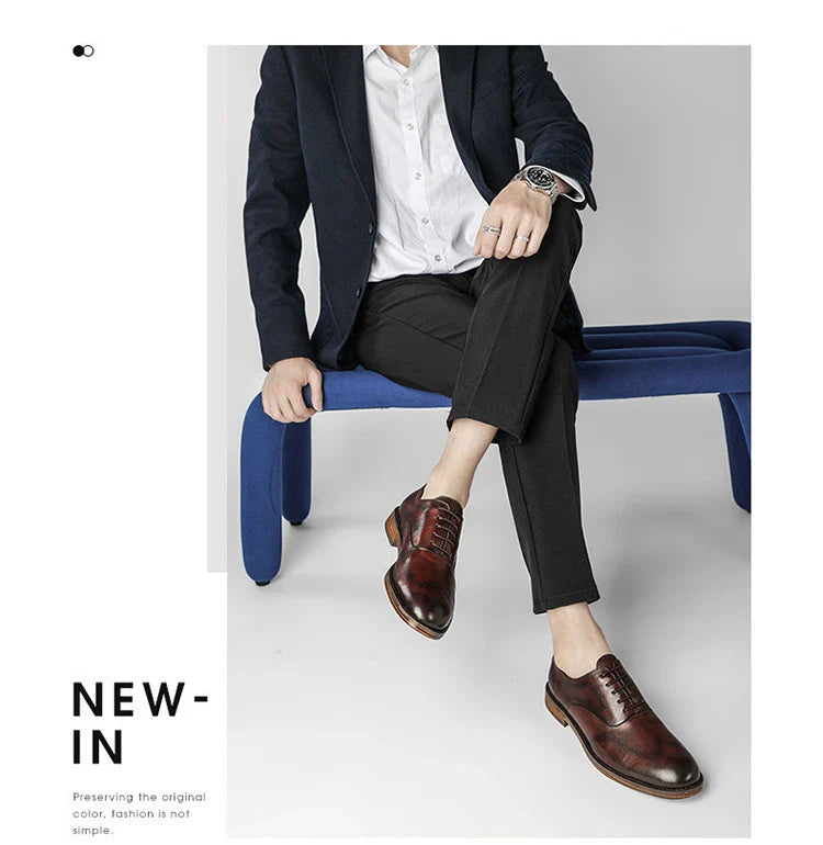 Premium men's business shoes with a refined retro design, crafted from durable cowhide leather with slip-resistant soles