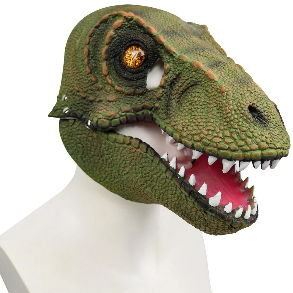 Spooky velociraptor dinosaur mask with movable mouth, ideal for Halloween costumes and dino-themed events