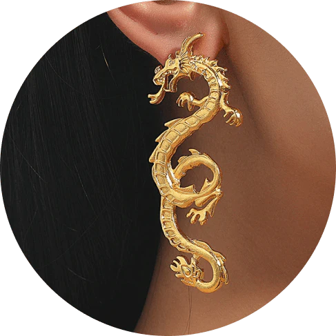 Captivating dragon-shaped stud earrings in gold, a unique New Zealand accessory that adds modern flair to any outfit.