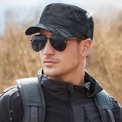 Stylish Flat Python Hat with Camouflage Pattern, Ideal for Outdoor Adventures in New Zealand