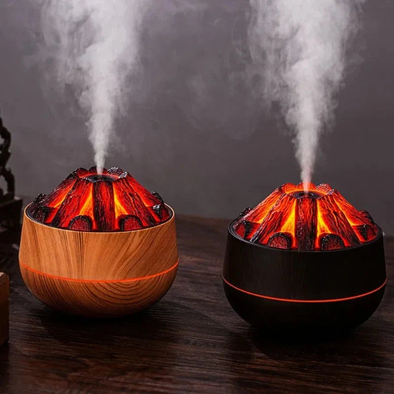 Flame Mountain USB Air Humidifier Diffuser with volcano-inspired design and 300ML capacity for continuous mist