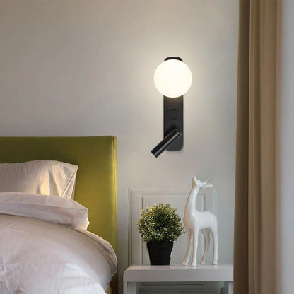 Stylish and adjustable glass wall lamp with a black shade, suitable for bedrooms and hotels