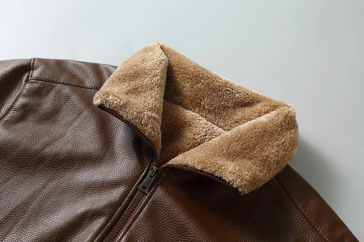 Men's Leather Lapel Fleece Padded Coat in black, available in a range of sizes for the modern Kiwi gentleman