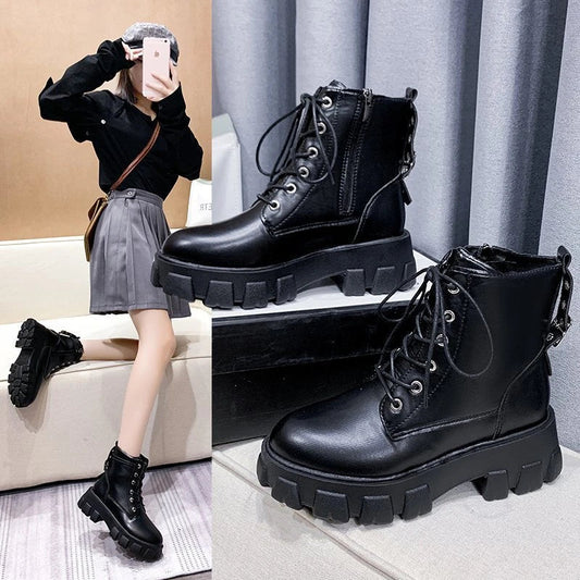 Stylish and warm artificial PU women's boots with rubber sole, front tie closure, and cotton lining for autumn and winter in New Zealand