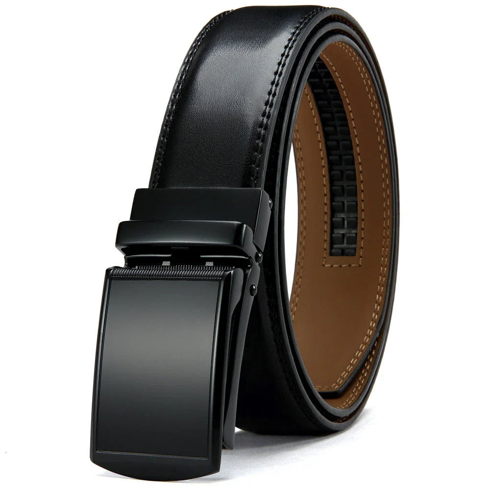 Reversible genuine leather dress belt with alloy buckle, available in black and brown finishes for versatile Kiwi business casual style