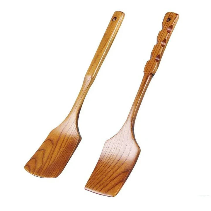 Versatile Wooden Turner - a high-quality, long-handled kitchen tool made from sustainable New Zealand timber for flipping, tossing, and maneuvering food with ease.