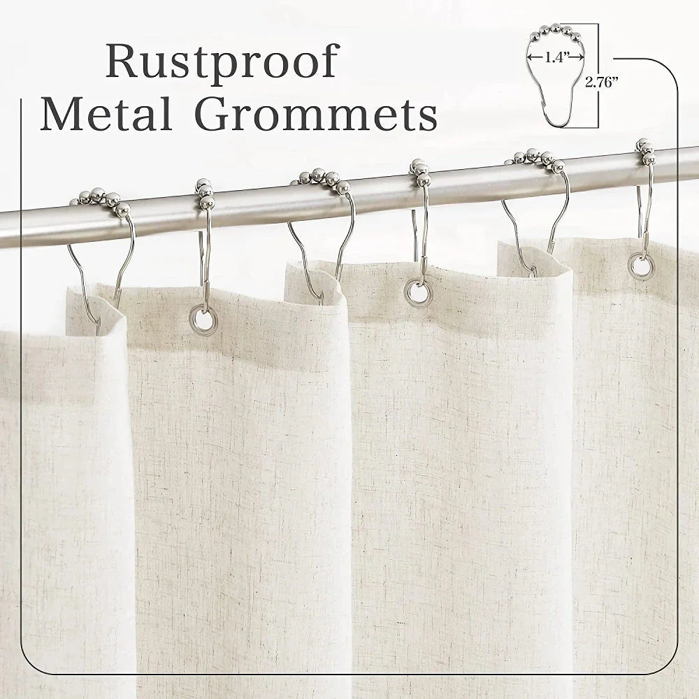 Premium cotton shower curtain with grey stripe pattern, pleated details, and waterproof lower section for Kiwi bathrooms