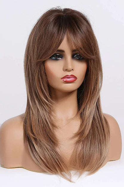 Stylish mid-length wave synthetic wig in cream color with comfortable cap construction and heat-safe synthetic fibres